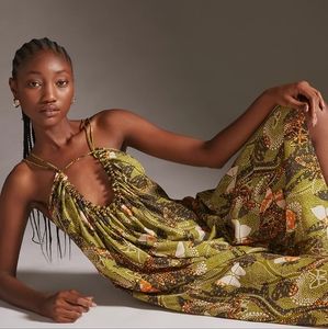 Anthropologie Green and Orange Mini Dress